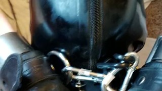 locked in a tight rubber sensory deprivation hood, morning clean out