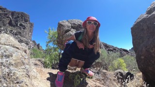PISS PISS TRAVEL - Funny Girl tourist peeing in the mountains Gran Canaria