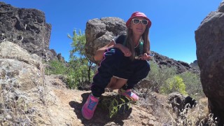 PISS PISS TRAVEL - Funny Girl tourist peeing in the mountains Gran Canaria