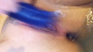 Bootybabetj choking on a dildo and rubbing pussy