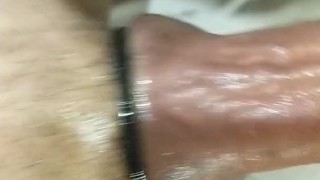 Stroking hung cock dildo in ass