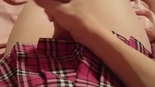 Tgirl masturbates in tube socks and miniskirt pov