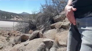 Public outdoor pissing in jeans and a self golden shower
