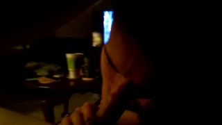 Beautiful Brunette sucks a hard dick