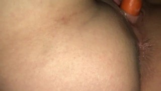 Extremely Tight Amateur Pussy takes Carrot DEEP