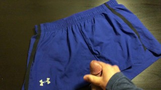 Cuming on my roommate under armour short