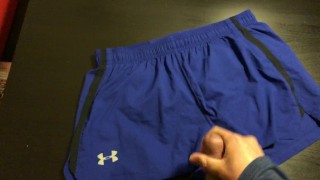 Cuming on my roommate under armour short