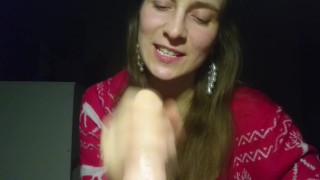 Sexy dirty talk and sloppy dildo blowjob