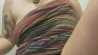 Shaved milkymama cums after shower
