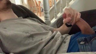 Twink covers his clothes in cum