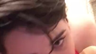 cute young femboy throats his dildo