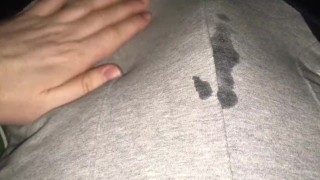 Belly Masturbation! Stomach Bulge makes Me Cum in Grey Sweatpants