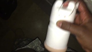 Black soldier fucks fleshlight toy vagina and cums