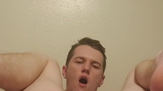 Masterbating with a new 10 inch thick dildo while wearing cute night gown