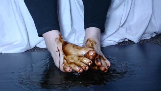 Playing in some syrup, foot fetish, sexy asmr, young female feet