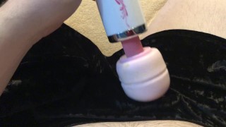 Sissy uses vibrator to cum on skirt and panties!