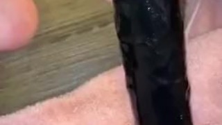 fucking myself with 18 inch black dildo