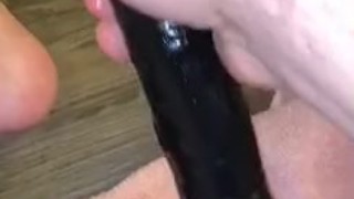 fucking myself with 18 inch black dildo