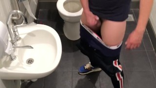 Risky WANK at the AIRPORT with the Door UNLOCKED ** HUGE CUMSHOT **