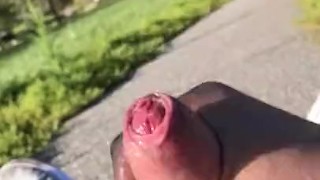 Outside Uncut Dick Play With Cum Shot