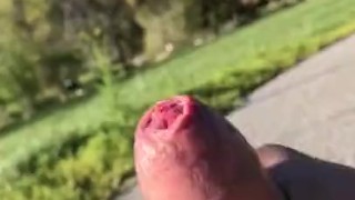 Outside Uncut Dick Play With Cum Shot