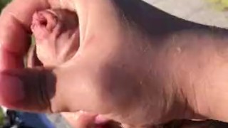 Outside Uncut Dick Play With Cum Shot