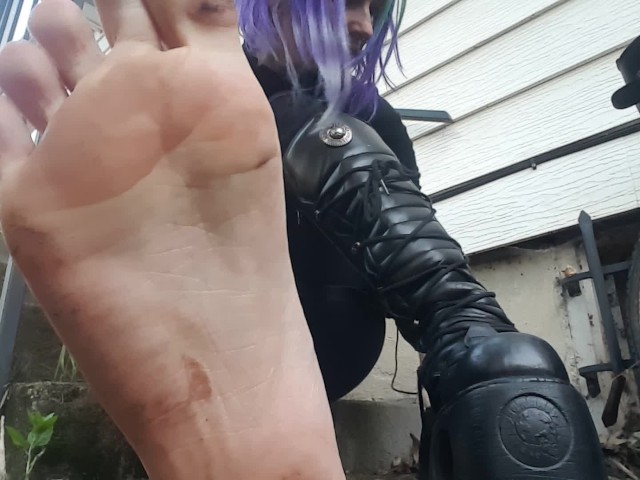 Cyberpunk Goth Girl Boot Worship and Spitty Soles 