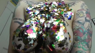 Chubby Girl Rubs Down in Oil & Confetti