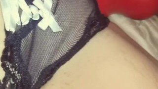 So horny amd wet. Stretching my tight pussy with thick rippled dildo