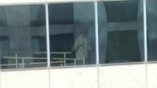 Exhibitionist Twink CAUGHT Fucking his Hole on HighRise Hotel Window Part 2