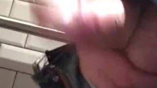 STROKING SOFT IN PUBLIC RESTROOM!