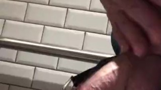 STROKING SOFT IN PUBLIC RESTROOM!