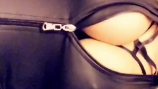 Pindick losers are weak for big tits in a leather bodysuit