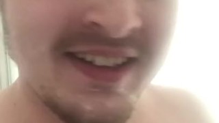 Shaking some thick gooey cum off my beard