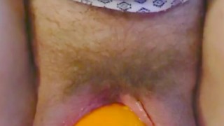Birthing huge orange with a pretty gape