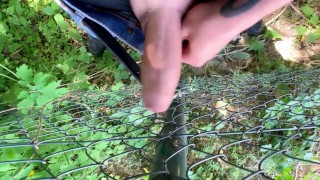 Risky public precum leaking , cumshot and letting cum outdoor