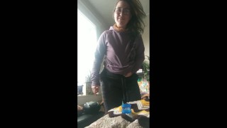 Milkymama teases and taste cum in a cup trying to get pregnant