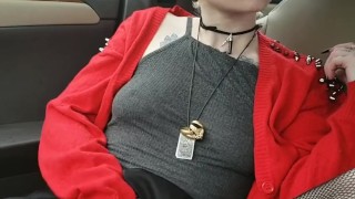 Buzzed Blonde Fucks Themselves in Car in Public