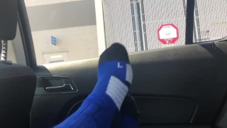 socked feet at walmart auto centre