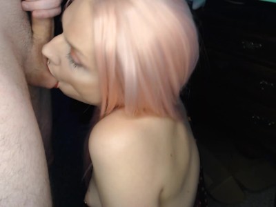 Pink Hair, Red Lip, Sensual Blowjob and Facial 