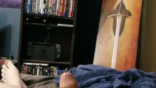 Chubby Boy Cums Hands Free on Inflatable Buttplug