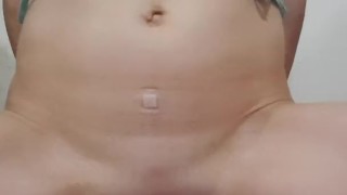Little Wet Kitty Plays Alone with a Dildo Made for Two!