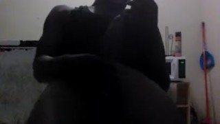 Jacking big black dick in living room