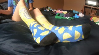 Trying on different socks, tickling and foot worship