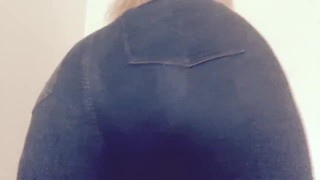 Curvy blonde Carlycurvy in tight jeans and red thong