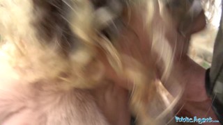 Public Agent Spanish shaven pussy fucked outdoors in public