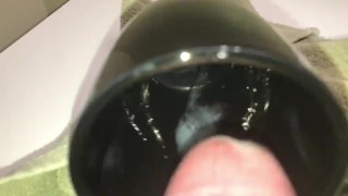 cum shot into a black coffee cup (Failed Slowmo)