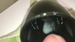 cum shot into a black coffee cup (Failed Slowmo)