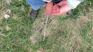 Piss public Uncut cock with rings on balls 4k