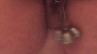 Mature BBW Pierced Labia Clit Stretching Piss